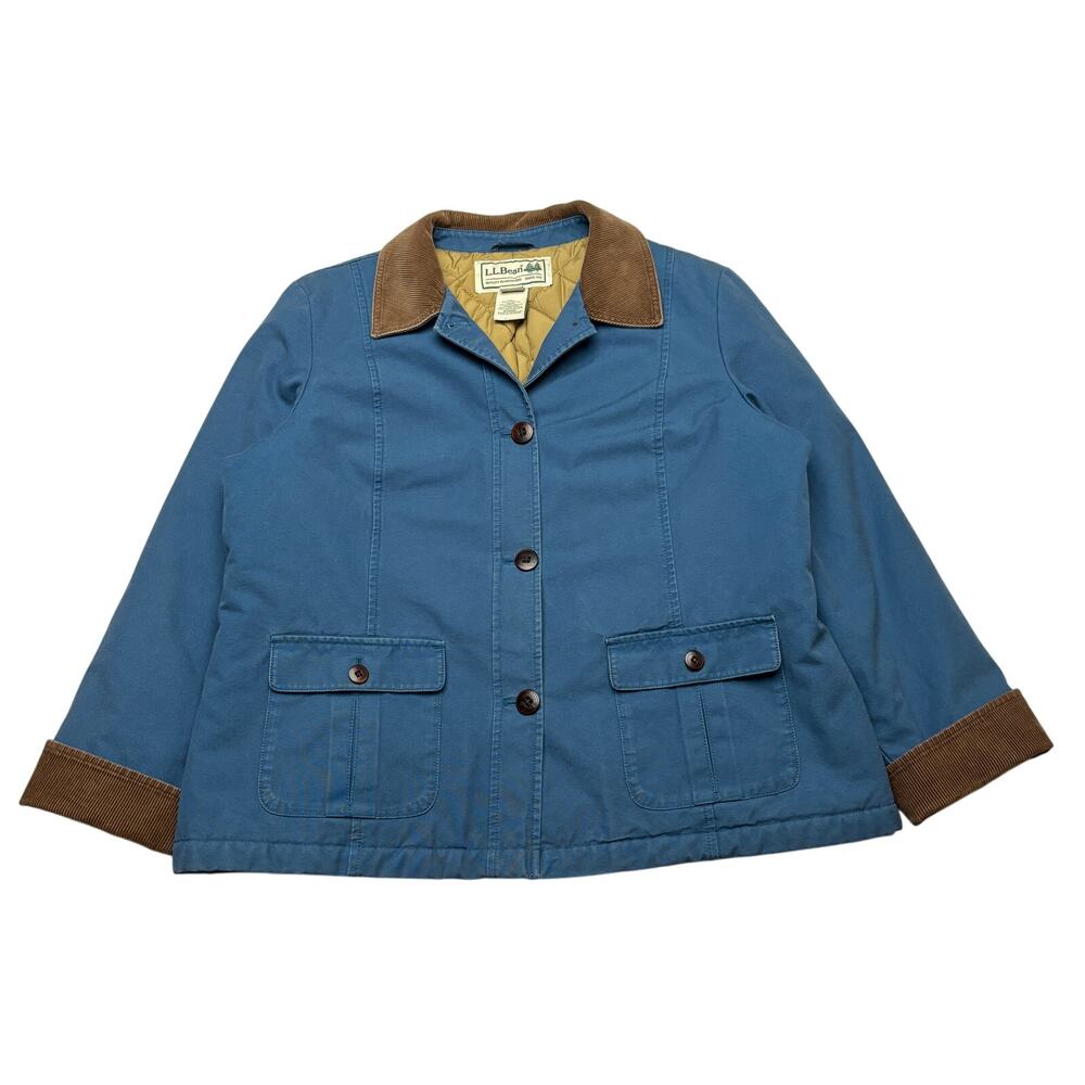 Vintage LL Bean Barn Jacket Womens XLPetite Blue Chore Corduroy Collar Quilted